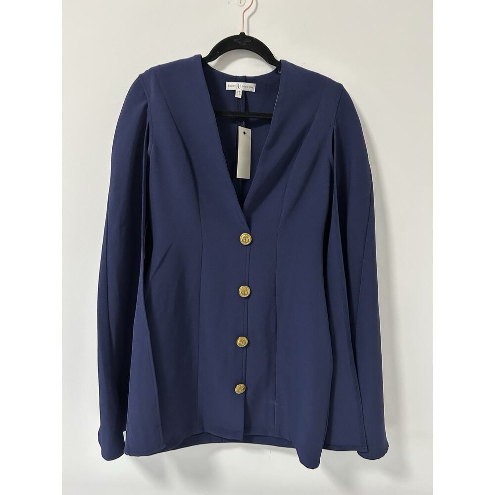 Old Money Cape Suite Dress Rare London Size 8 Navy Blue Women's Mini Gold Button